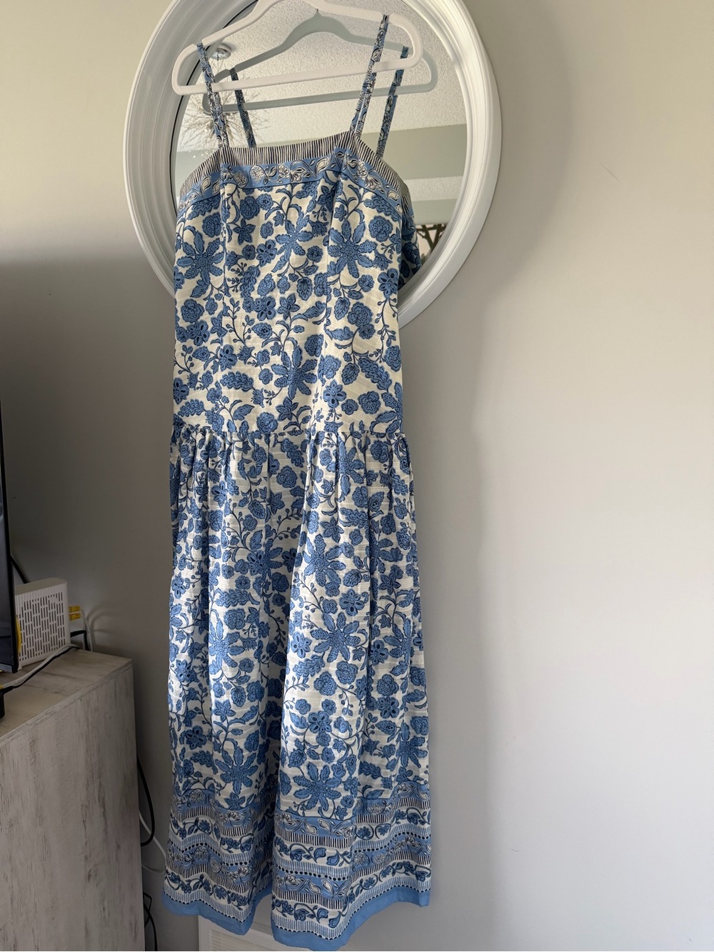 Taylor Blue & White Floral Cotton Drop Waist Maxi Dress - Picture 7 of 10